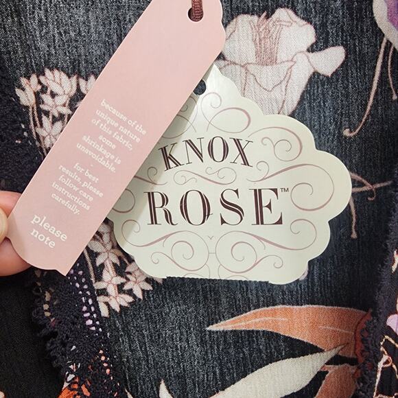 Knox Rose NWT tie front 3/4 bell sleeve floral print coverup woman's size small - Picture 6 of 13